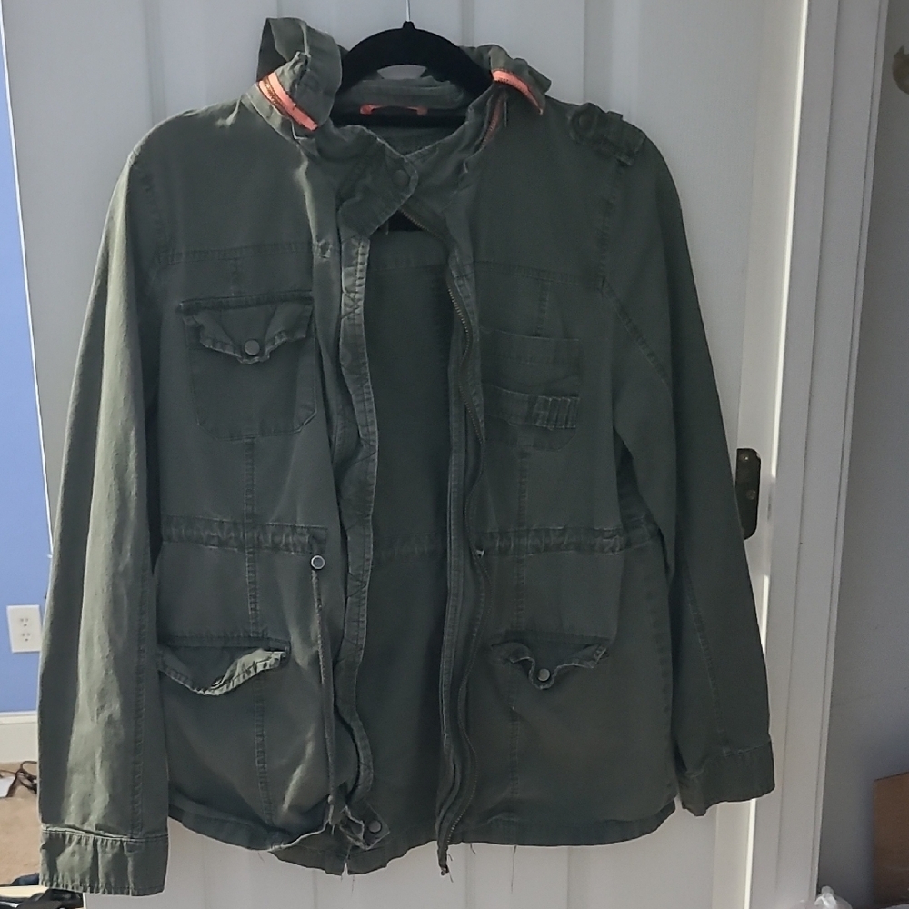 Rue21 Olive Green Utility Jacket with Orange Accent